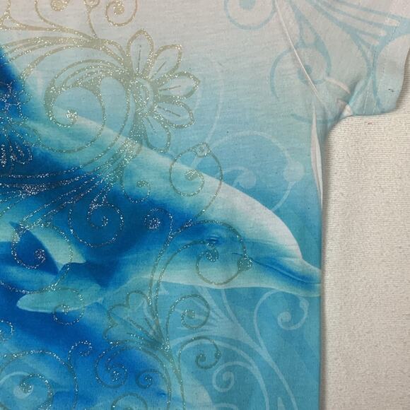 Sea World women's size small dolphin mandala glitter short sleeve shirt blue whi - Picture 6 of 7